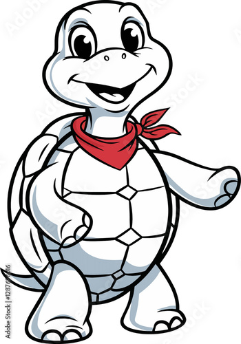 Friendly Turtle Waving in Cartoon Style.