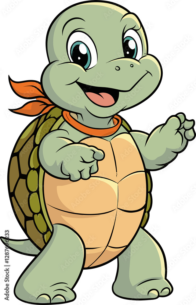 Obraz premium Friendly Turtle Waving in Cartoon Style.