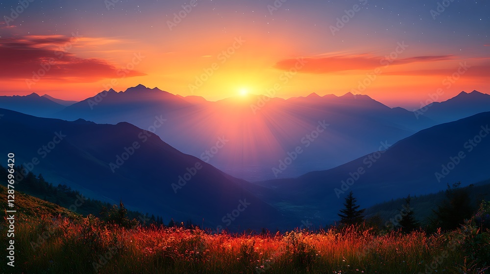 Mountain Sunrise Landscape, Inspiring Scene Mountain Sunrise Landscape, Inspiring Scene