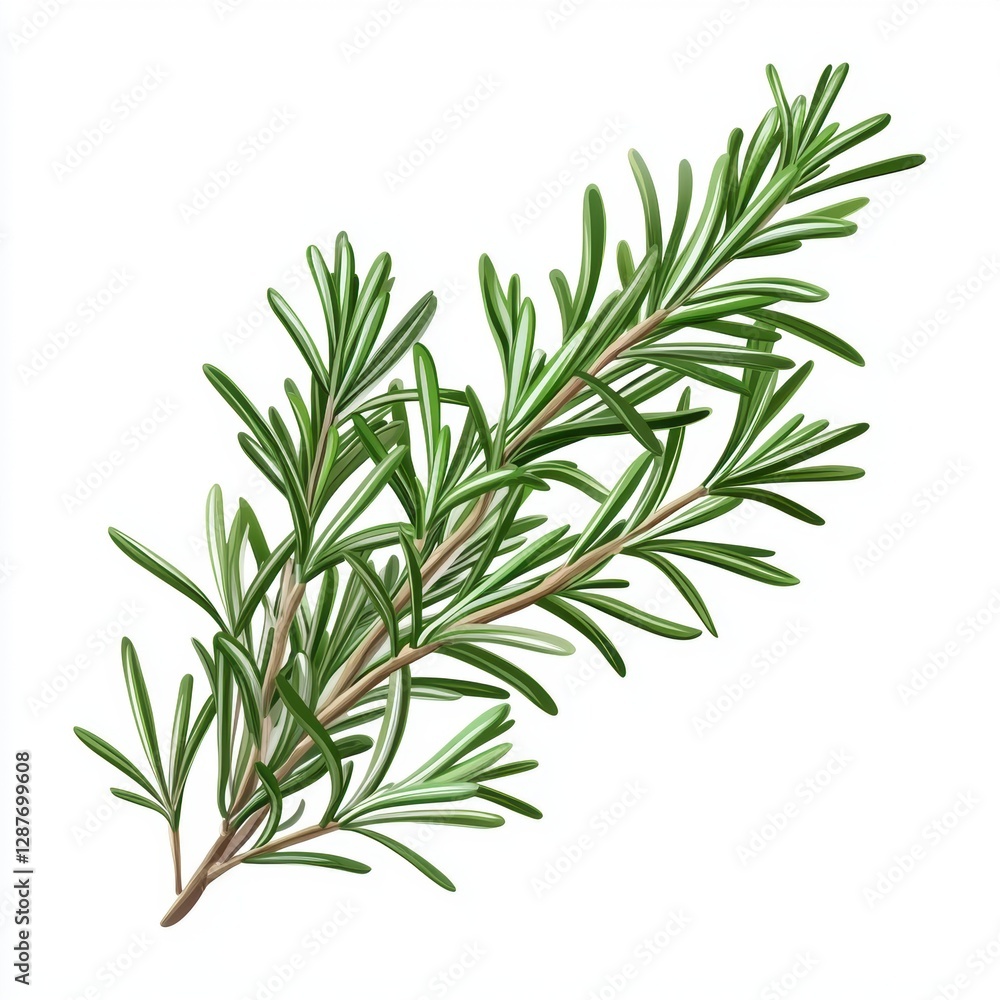 Obraz premium Sprig of rosemary with deep green needles isolated on white background