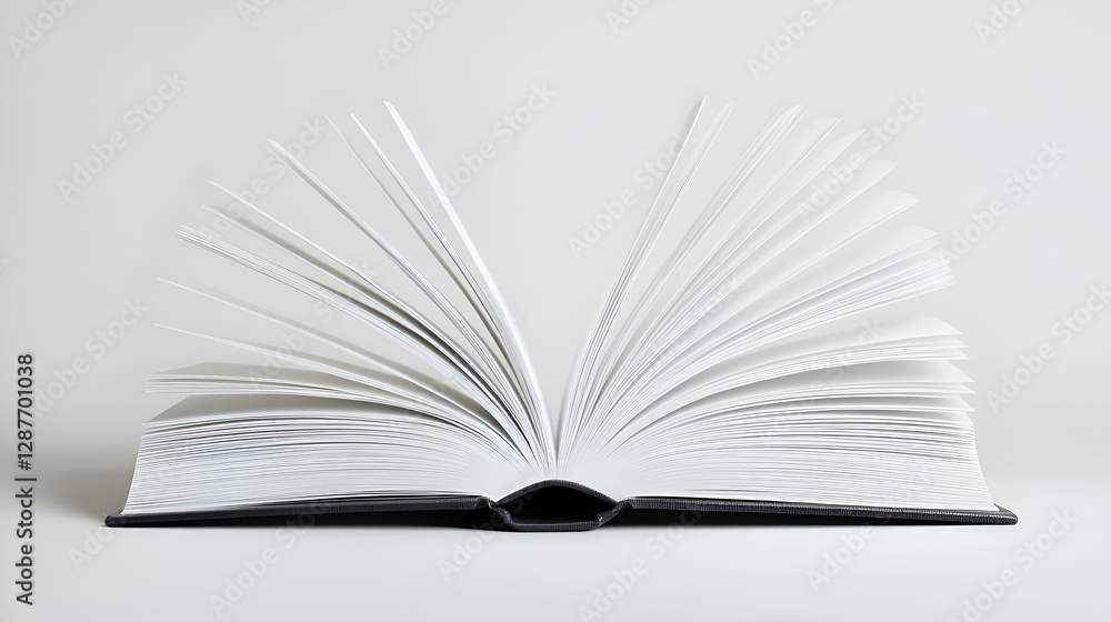 Open Book with White Pages and Black Binding on White Background Open Book with White Pages and Black Binding on White Background