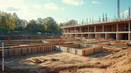 Wallpaper Mural multi-purpose stadium under construction, with foundations and concrete seating areas under development. Torontodigital.ca
