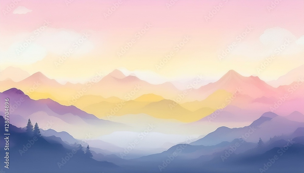 Fototapeta premium 春はあけぼの（春の美しい朝の山並みをイメージした背景イラスト）