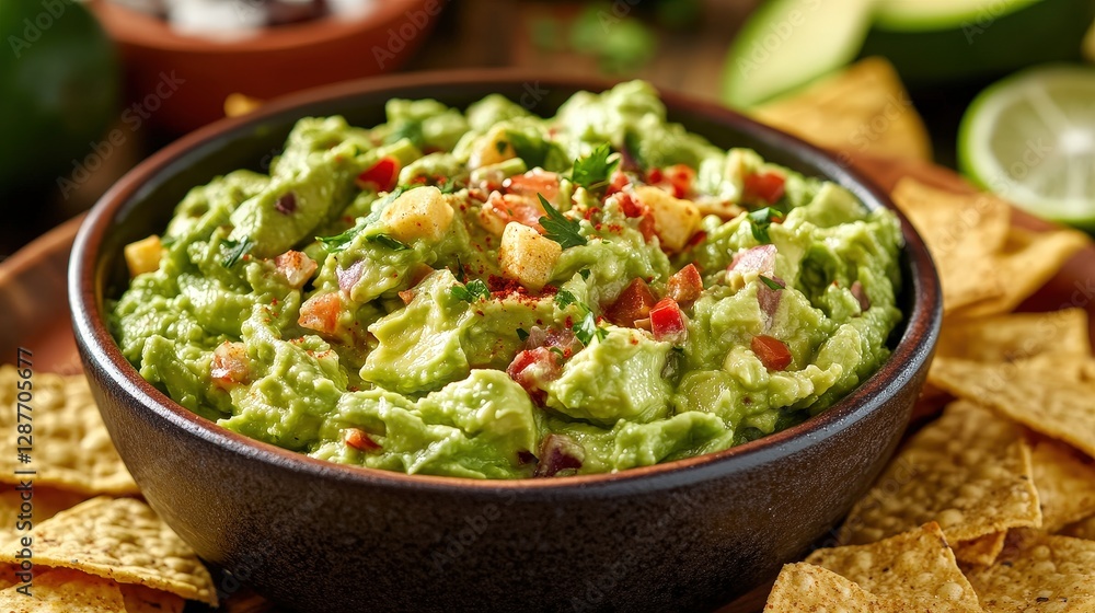 Fresh and Creamy Avocado Guacamole with Tortilla Chips and Lime Fresh and Creamy Avocado Guacamole with Tortilla Chips and Lime