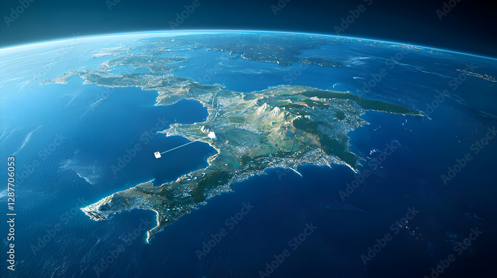 Fototapeta premium Island at Night: Aerial Satellite View of Coastal City Lights