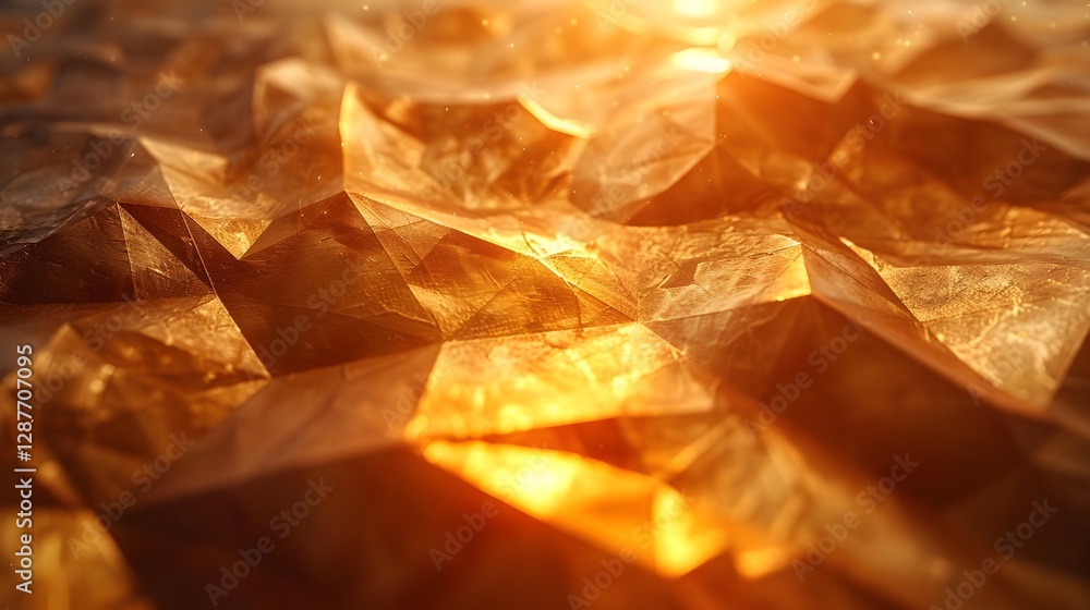 Abstract rendered golden surface with polygonal textures and strong illumination Abstract rendered golden surface with polygonal textures and strong illumination