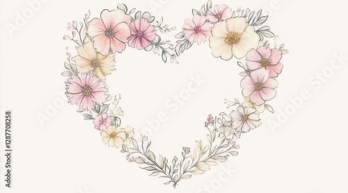 Delicate floral heart shape design featuring pastel colors and intricate detailing on a light background