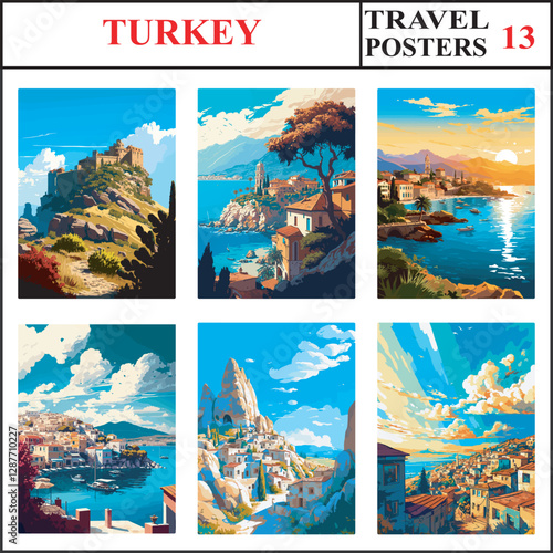 Turkey Elazig Antalya Antalya Travel Poster Wall Art Print Collection Set Part 13