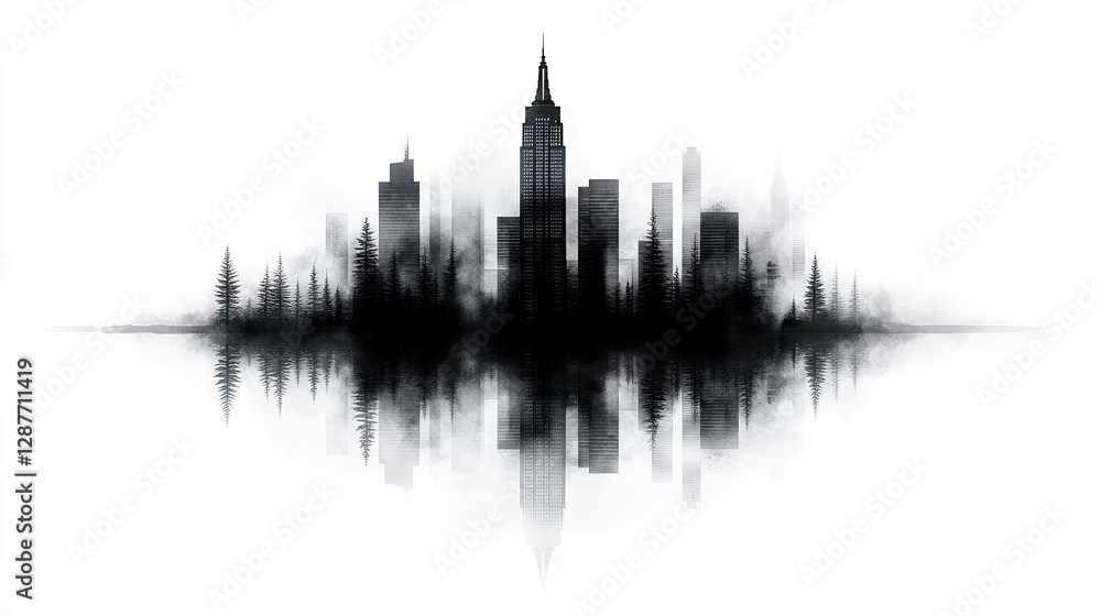Obraz premium Abstract city skyline with reflection effect 
