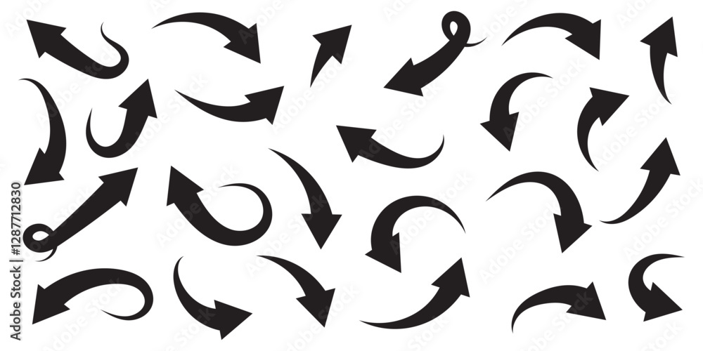 Black and red curved arrows set with directional icons Black and red curved arrows set with directional icons