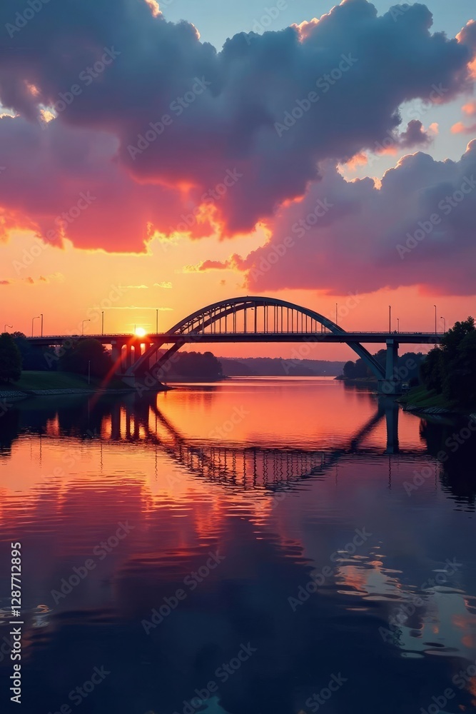 Fototapeta premium Vehicular bridge spanning River Hull at sunset, Kingston, river hull