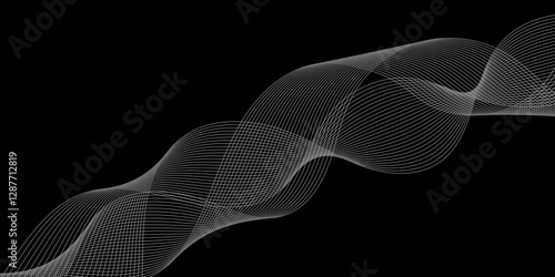 Abstract black background with whit line. Modern template abstract design flowing particles digital frequency track equalizer. abstract wave line for banner, wallpaper background with wave design