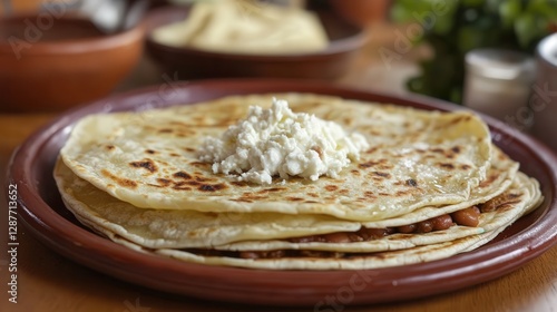 Honduran baleada, a thick flour tortilla folded over beans, cheese, and crema