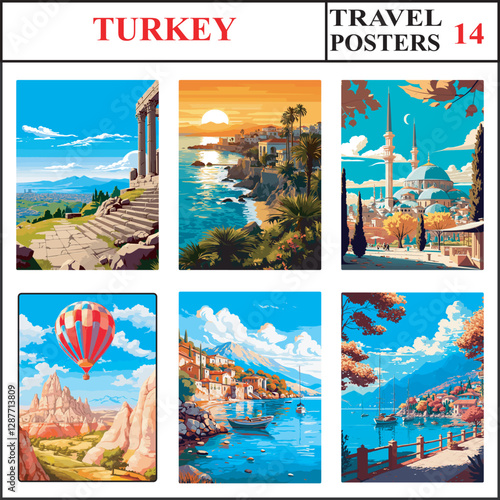 Turkey Pergamon Antalya Konya Travel Poster Wall Art Print Collection Set Part 14