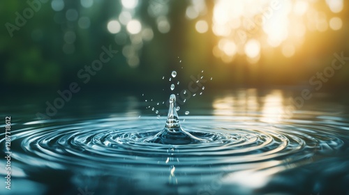 Wallpaper Mural Close up shot of concentric water ripples spreading outward from a single drop, creating a mesmerizing pattern of light and shadow. Torontodigital.ca