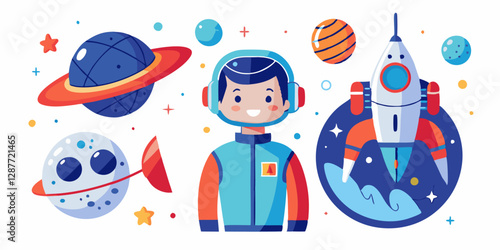 Space adventure with astronaut, planets, and rocket for children's design