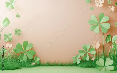 Saint Patrick Day Peach 3d background minimalistic mockup with space for text