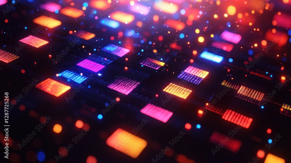 Naklejka premium Abstract glowing squares and particles background.