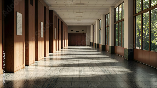 Wallpaper Mural Long Sunlit Hallway with Wooden Walls and Stone Floor Torontodigital.ca