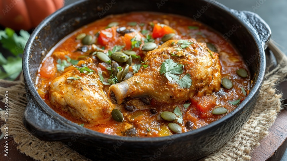 Guatemalan pepian, a thick, spiced stew with chicken, tomatoes, and pumpkin seeds. Guatemalan pepian, a thick, spiced stew with chicken, tomatoes, and pumpkin seeds.