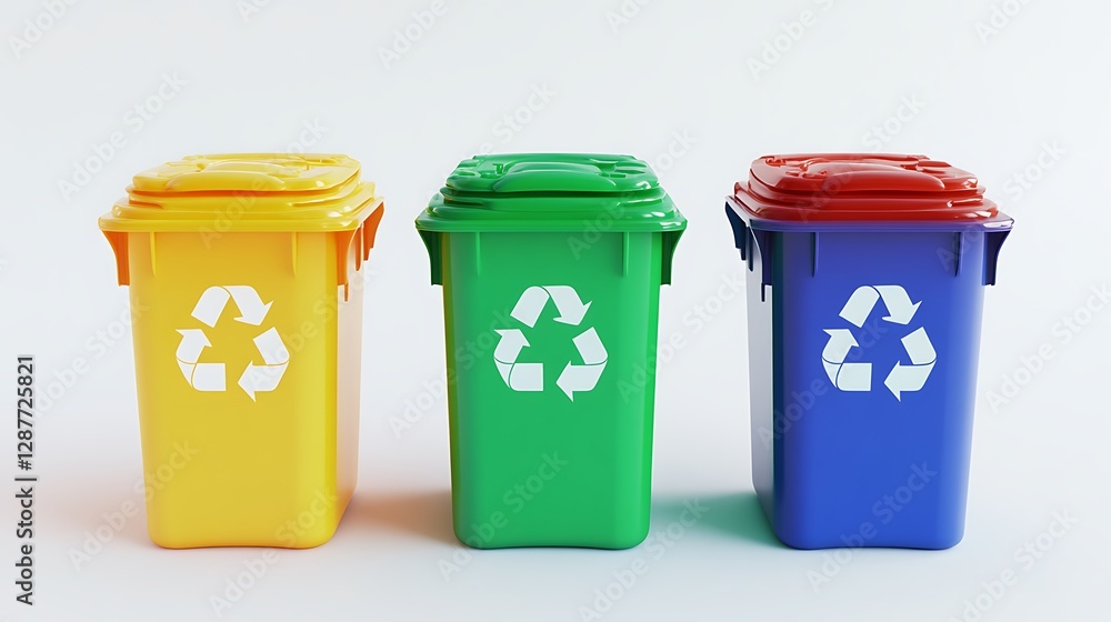 Three Colorful Recycling Bins: Promoting Environmental Responsibility Three Colorful Recycling Bins: Promoting Environmental Responsibility