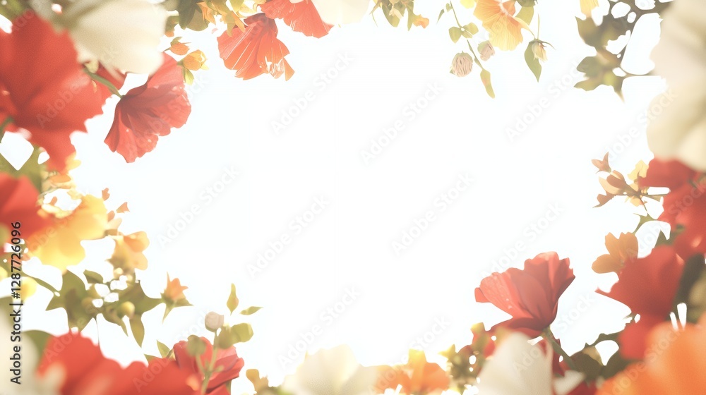 Vibrant Red White Orange Flowers Frame Bright Sunlight Background Vibrant Red White Orange Flowers Frame Bright Sunlight Background