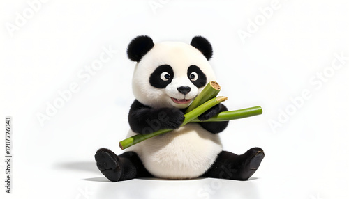 panda bear with bamboo with white background