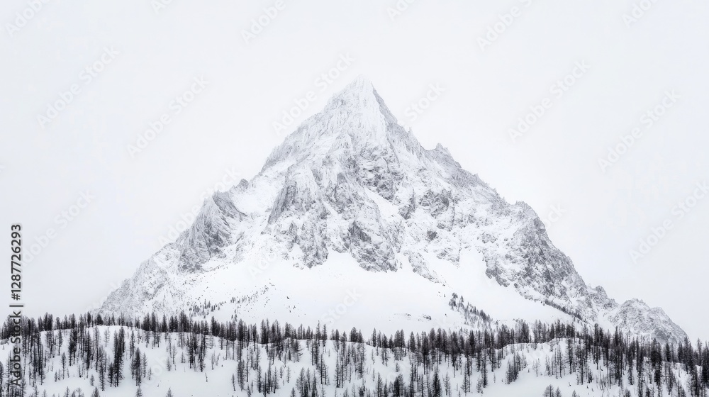 Obraz premium Snowy mountain peak, winter landscape, serene nature, inspiring view, peaceful wilderness, outdoor adventure, nature photography, excellent wallpaper