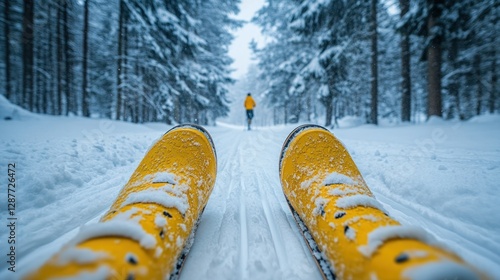 Wallpaper Mural First-person view of cross-country skiing in snowy forest. Torontodigital.ca