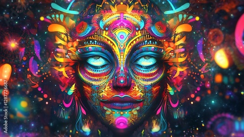 Wallpaper Mural Vibrant Cosmic Goddess: A Psychedelic Portrait Torontodigital.ca