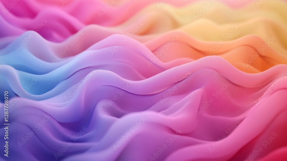 Obraz premium Waves of colorful fabric in gradient hues with soft flowing textures. Abstract and vibrant art concept