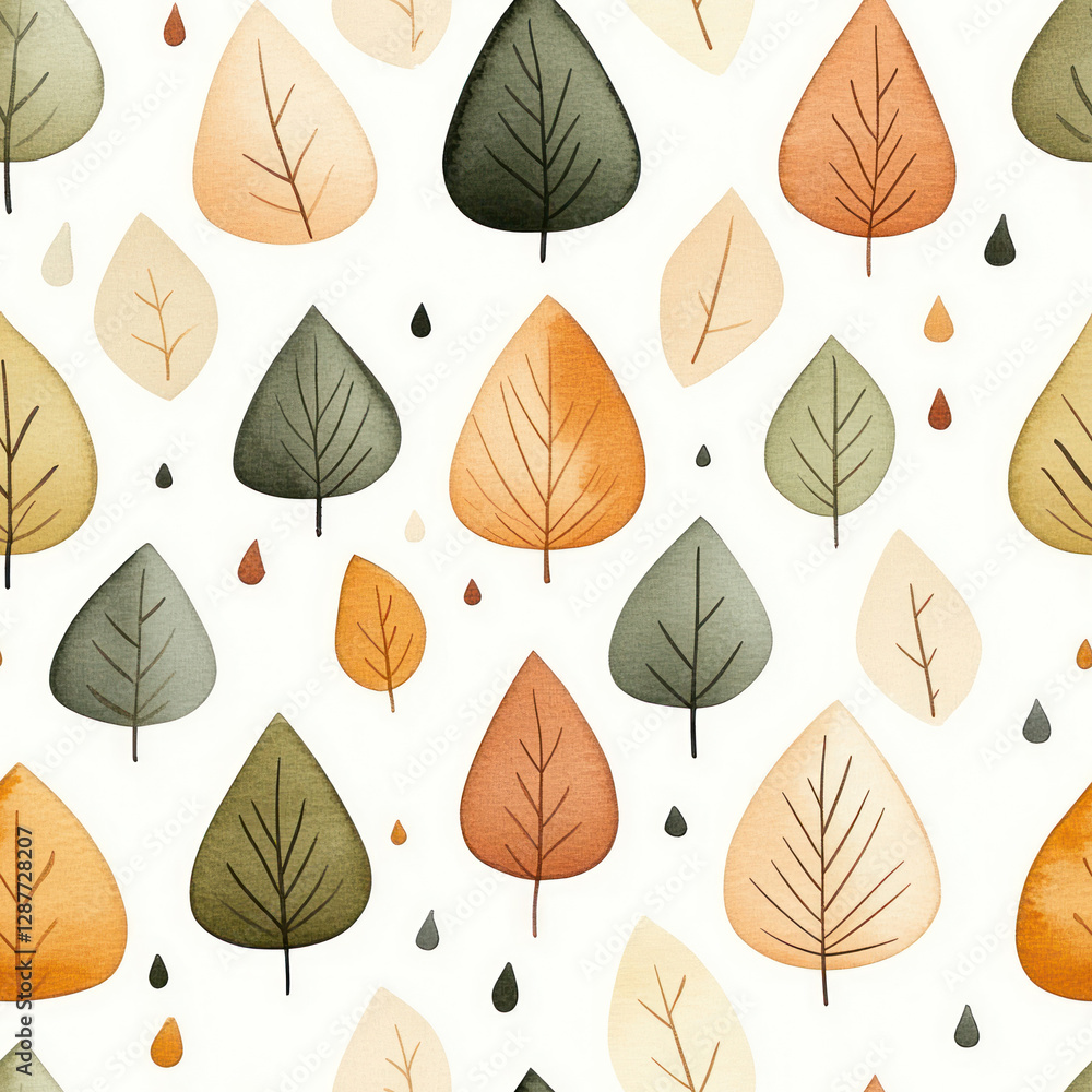 Obraz premium Autumn leaves falling. Watercolor pattern on white background. Seasonal, nature inspired