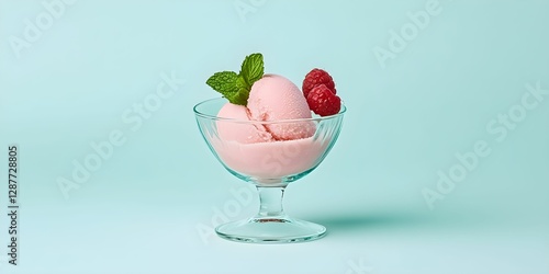 Strawberry Ice Cream with Raspberries & Mint