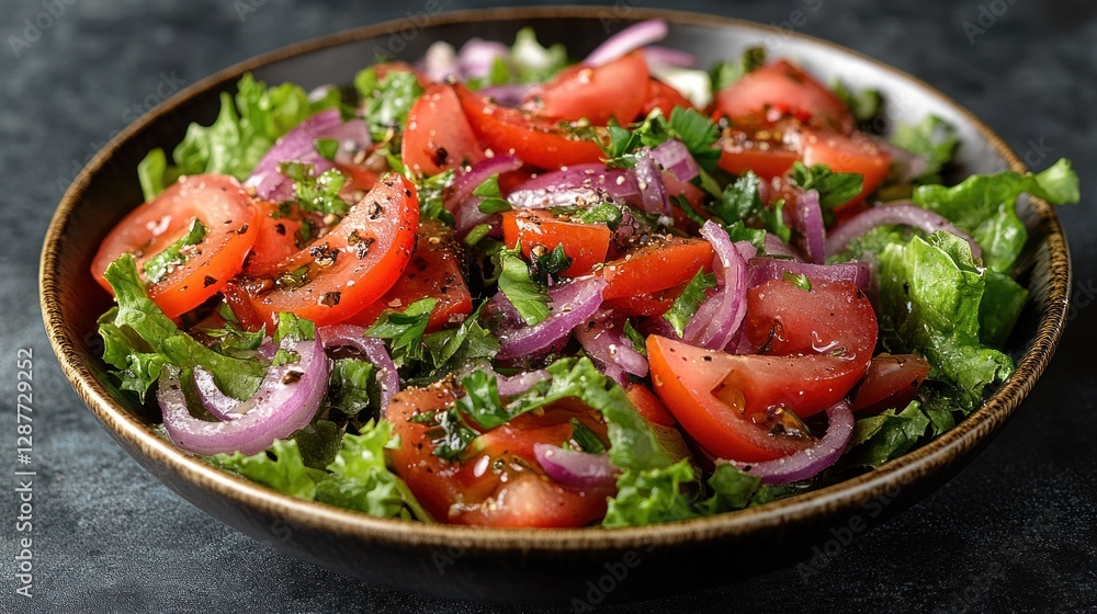 Fresh tomato and red onion salad in a bowl. Fresh tomato and red onion salad in a bowl.