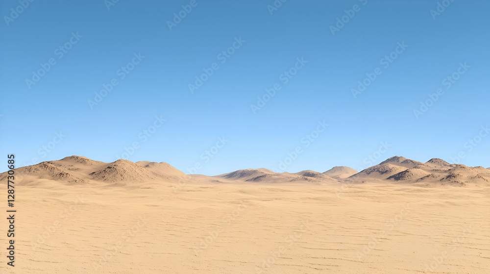 Expansive Desert Landscape Under a Clear Blue Sky Expansive Desert Landscape Under a Clear Blue Sky