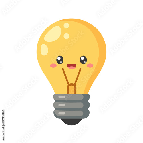 A cute cartoon lightbulb with a happy face Vector illustration of a lightbulb in flat design Perfect for stickers or web icons