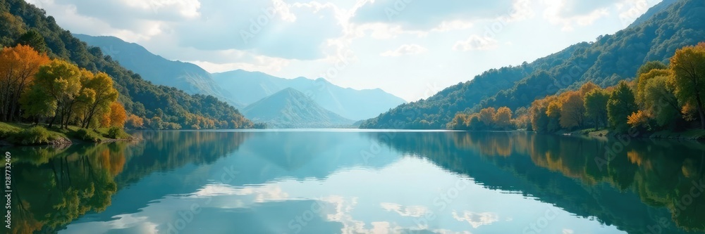 Vasona Lake's tranquil atmosphere with mirror-like water, mirror, lakeside serenity Vasona Lake's tranquil atmosphere with mirror-like water, mirror, lakeside serenity