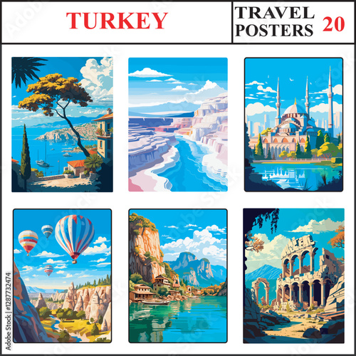 Turkey Kusadasi Pamukkale Istanbul Travel Poster Wall Art Print Collection Set Part 20