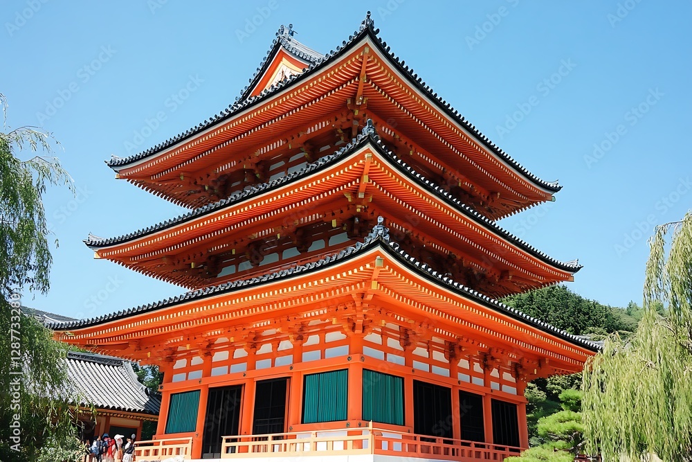 Japanese Pagoda, temple, Kyoto, tourists viewing Japanese Pagoda, temple, Kyoto, tourists viewing