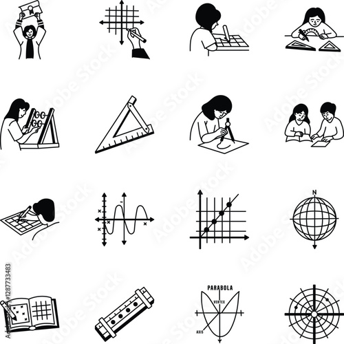 Collection of Hand Drawn Math Icons 
