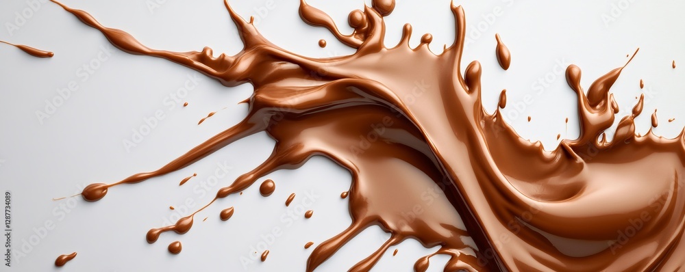 Chocolate Liquid Splash on White Background with Dynamic Flow Chocolate Liquid Splash on White Background with Dynamic Flow