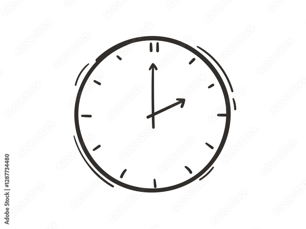 Hand drawn outline doodle clock icon, two oclock illustration Hand drawn outline doodle clock icon, two oclock illustration