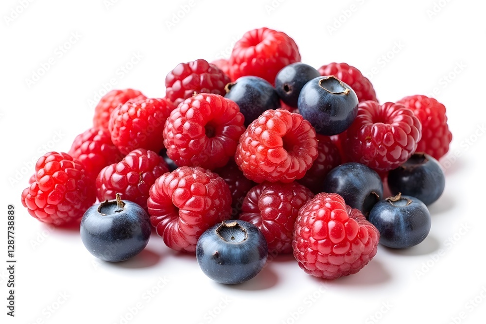 Fresh raspberries and blueberries on white background Fresh raspberries and blueberries on white background