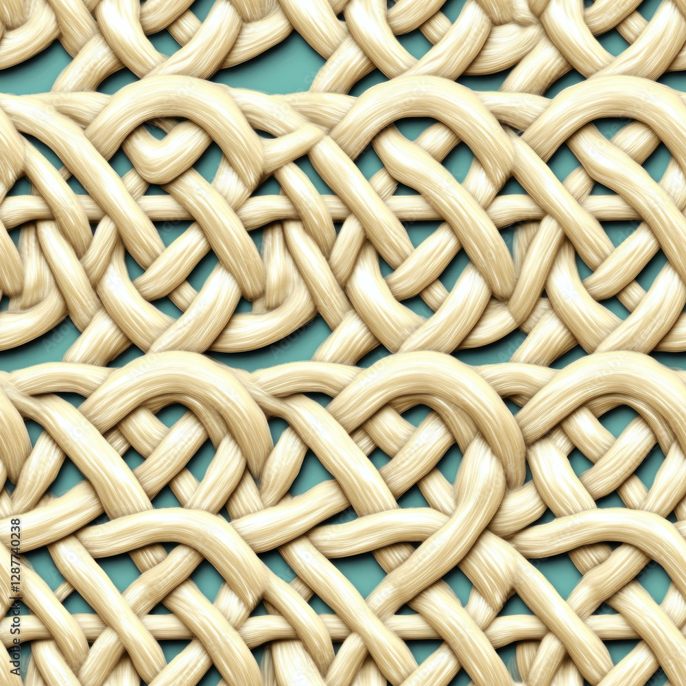 Braided woven strands creating intricate Celtic knot patterns against a solid colored background Braided woven strands creating intricate Celtic knot patterns against a solid colored background