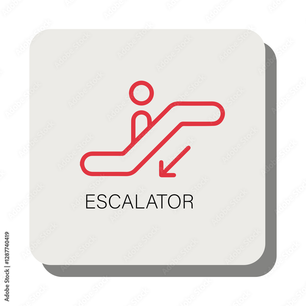 A sign showing an escalator leading down.