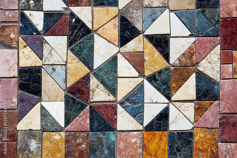 Colorful mosaic pattern featuring diverse geometric shapes in a vibrant design Colorful mosaic pattern featuring diverse geometric shapes in a vibrant design