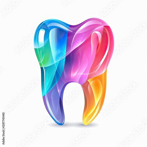 Modern dental logo showcases an abstract tooth integrated with a friendly smile, highlighted by vibrant gradients in greens and blues
