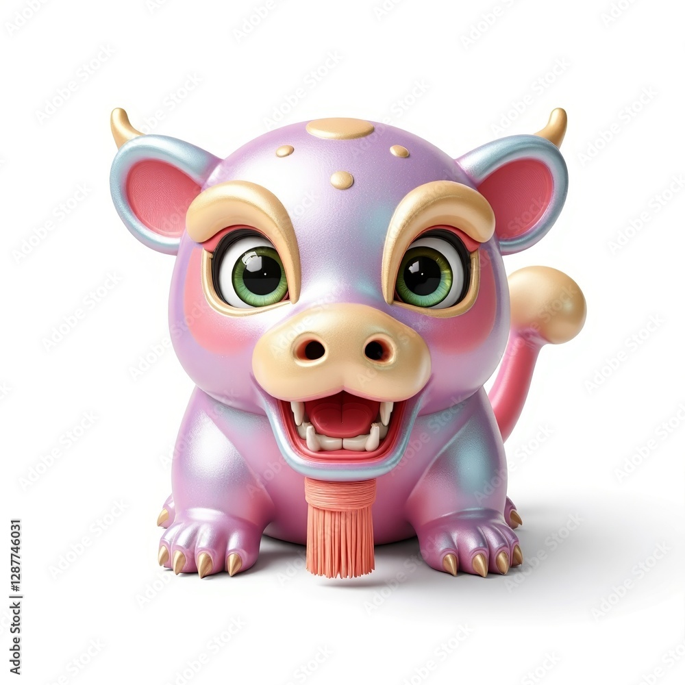 Fototapeta premium Colorful cartoon character of a smiling cow on white background