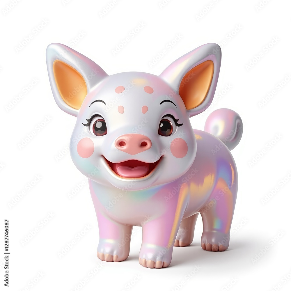 Smiling cartoon pig with colorful sheen on white background Smiling cartoon pig with colorful sheen on white background