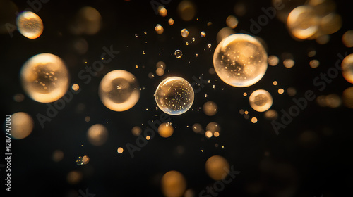 Wallpaper Mural A mesmerizing abstract photography piece featuring a dynamic collection of dispersed, glowing spheres suspended in darkness Torontodigital.ca